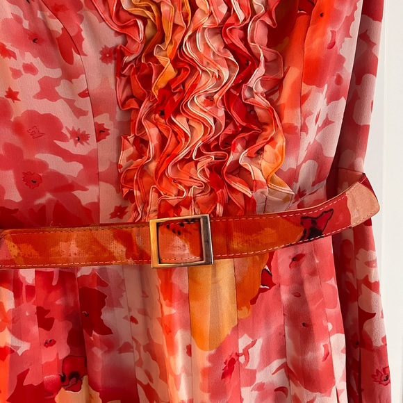 Adrianna Papell Orange/Pink Floral Dress with belt, size 4 - Picture 8 of 13